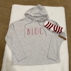 Last One!  Small NWT Rae Dunn Believe hooded sweatshirt with socks